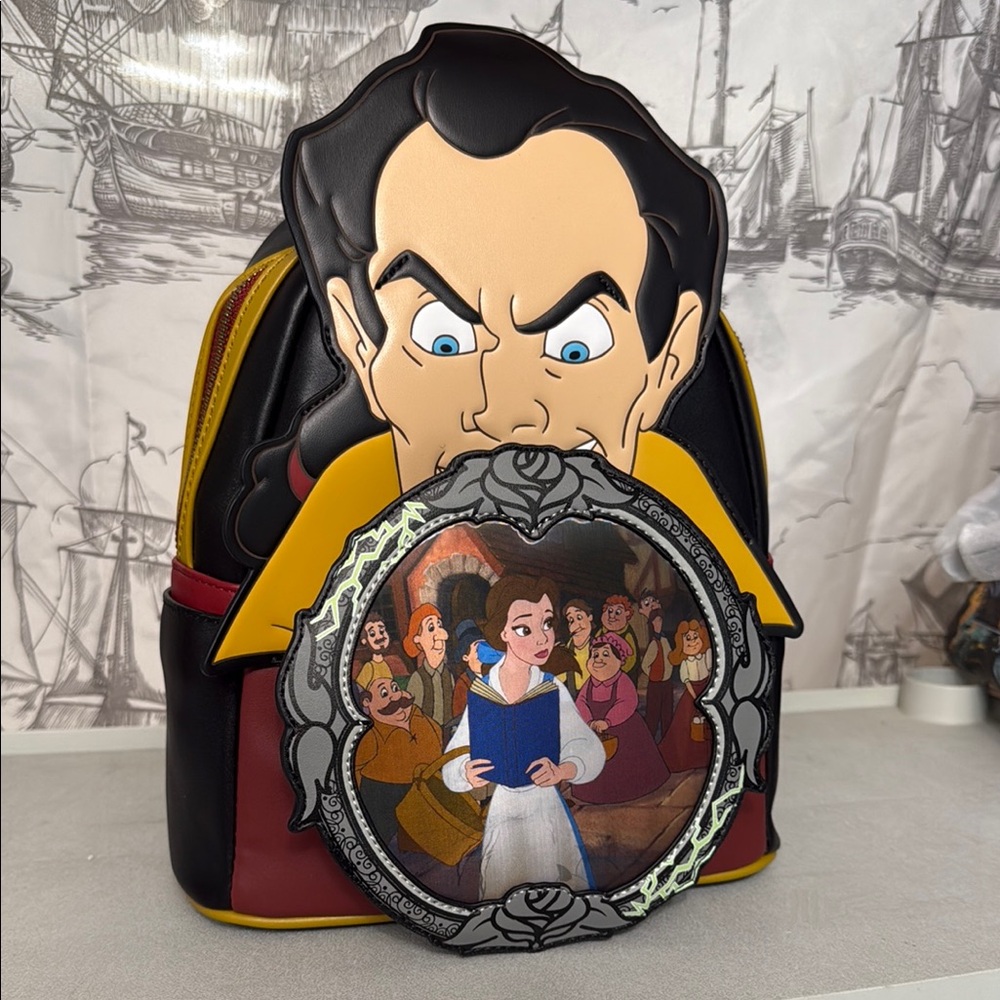 Loungefly Disney Villains Gaston Belle Beauty and the Beast Lenticular NWT